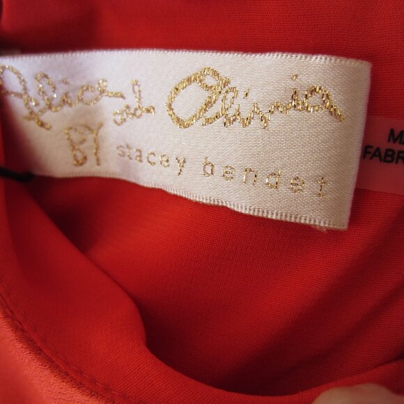 NWT Alice + Olivia Paulette Red Satin Dress One Shoulder Gown Poppy Size 12 - Picture 5 of 16